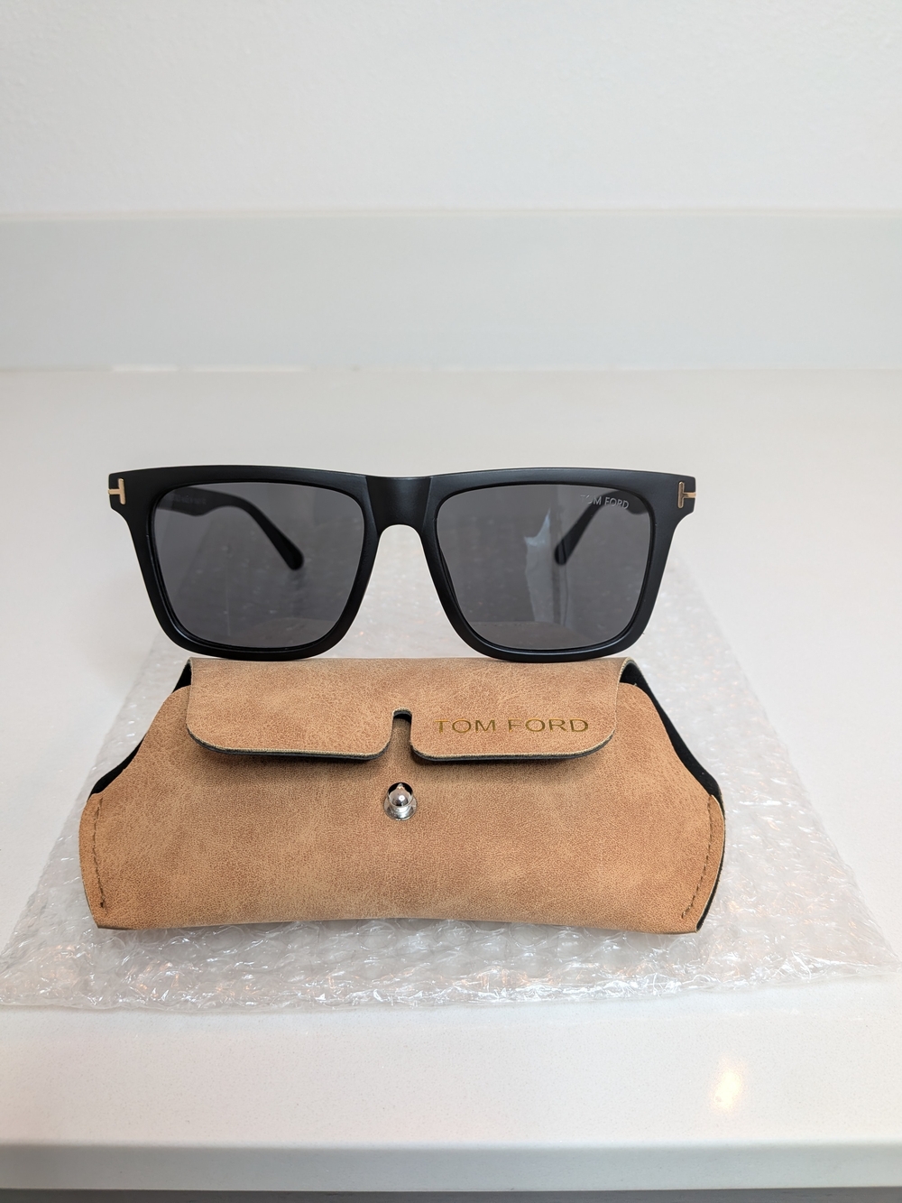 Tom Ford Men’s Black Square Sunglasses Gold T Logo